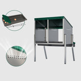 EggHouse galvanized 2-bay nesting box with ventilation detail and roll-out tray system for clean egg collection