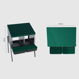 Dimensions of EggHouse galvanized 2-bay nesting box with roll-out trays shown in front and top views, measuring 760 mm tall and 530 mm wide
