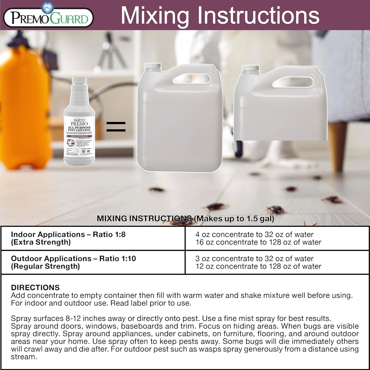 Hatching Time Premo. All Purpost pest control concentrate mixing instructions.