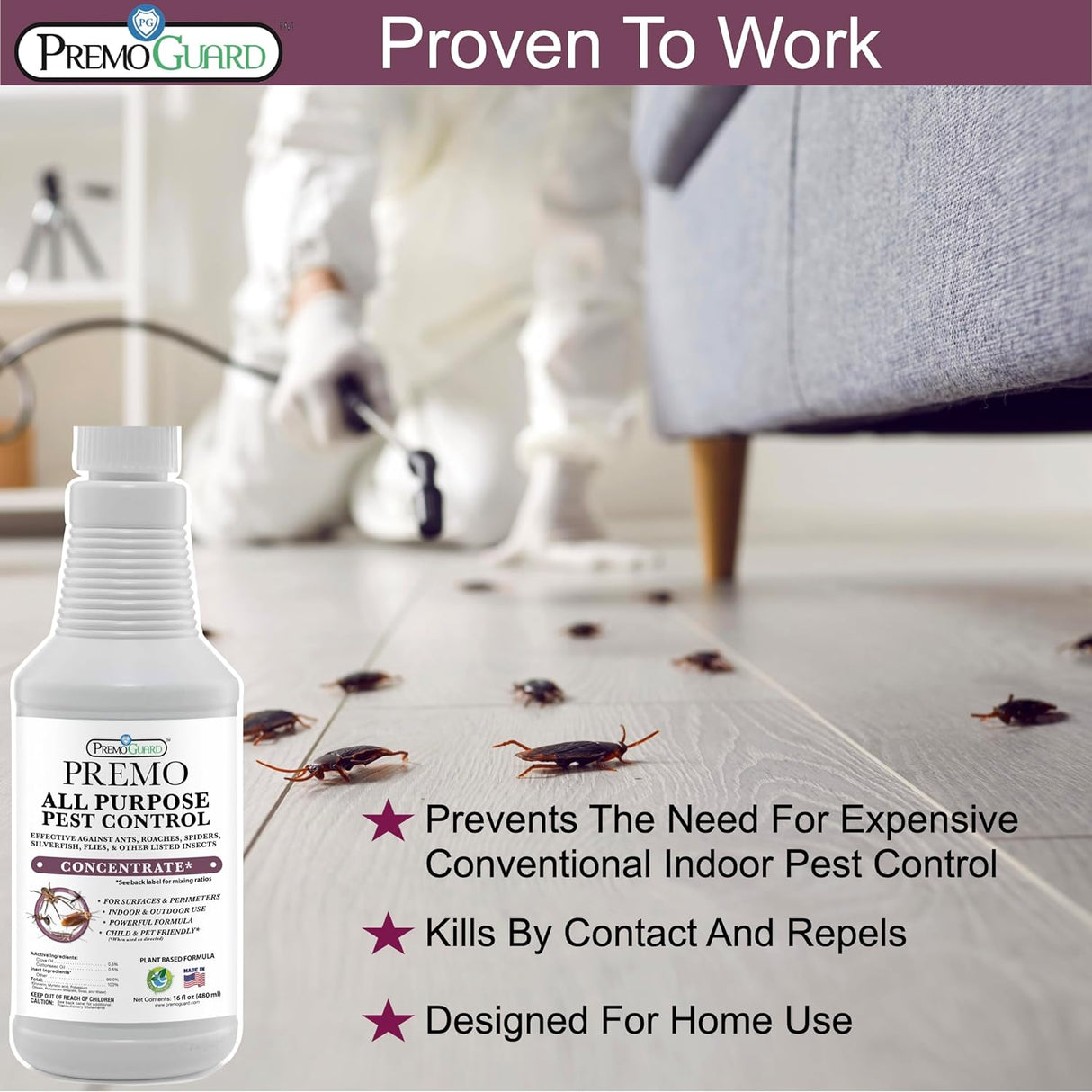 Hatching Time Premo. All Purpost pest control concentrate Roaches can be seen on floor being sprayed.