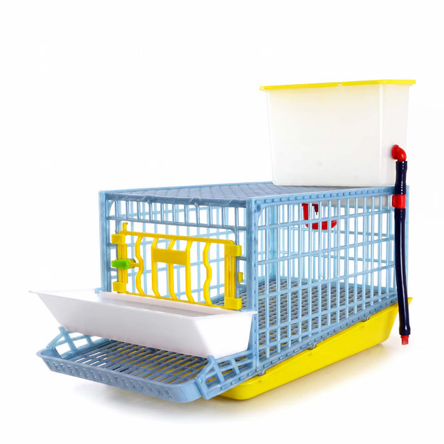 Cimuka by Hatching Time 1-section quail breeding cage with front feeder, roll-out egg tray, and water tank