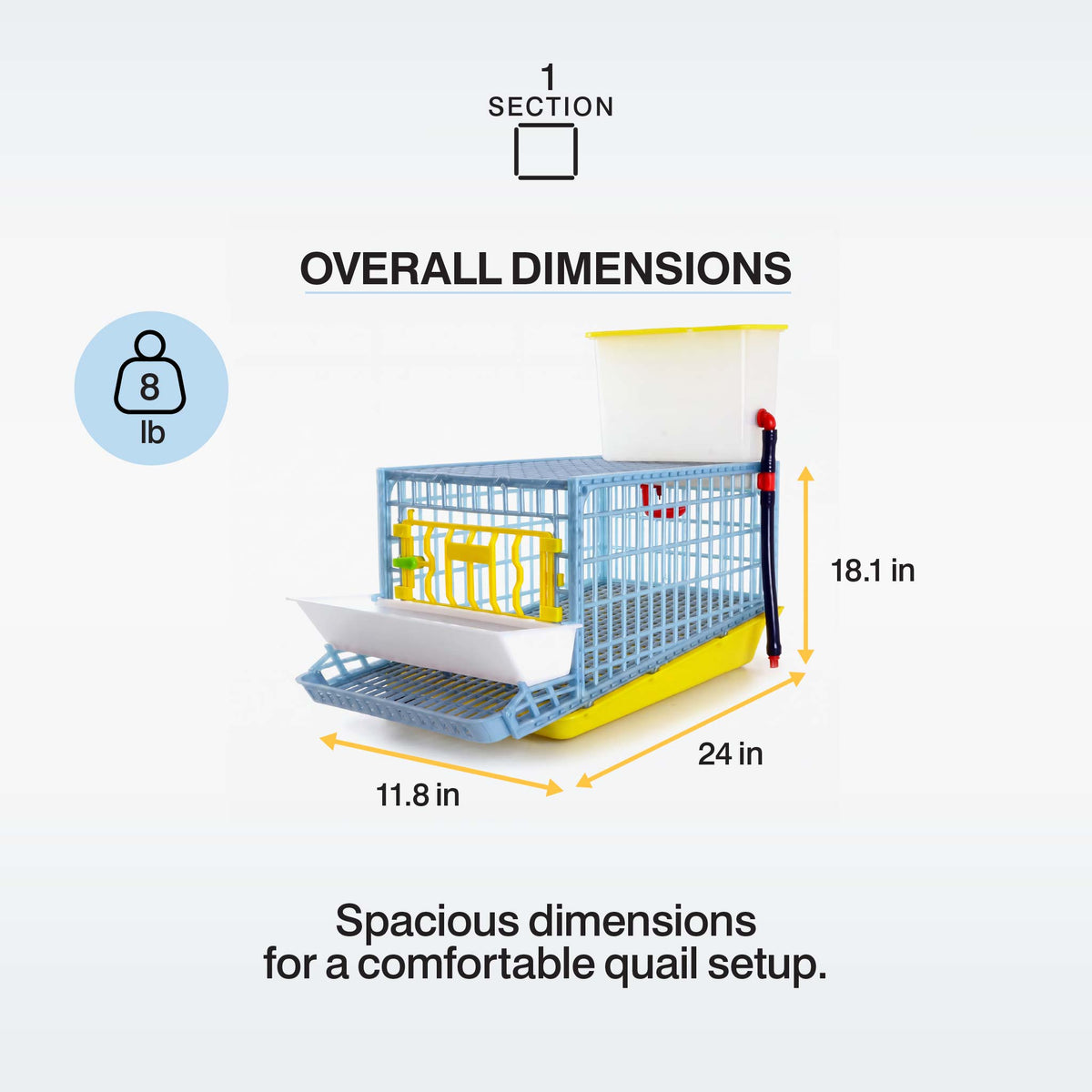 

Cimuka by Hatching Time 1-section quail cage measuring 11.8 inches across, 24 inches deep and 18.1 inches high; weight 8 lb