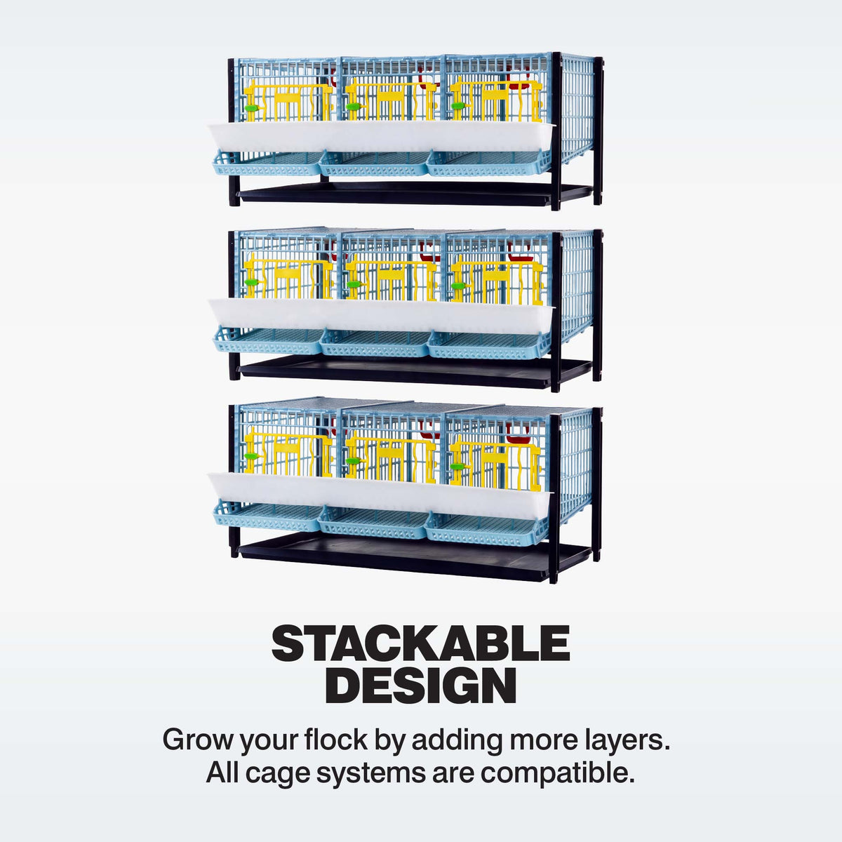 Three quail breeding cage layers shown separately to illustrate the stackable design