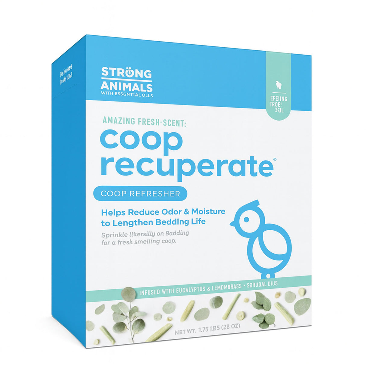 Box of coop recuperate product with blue and white design