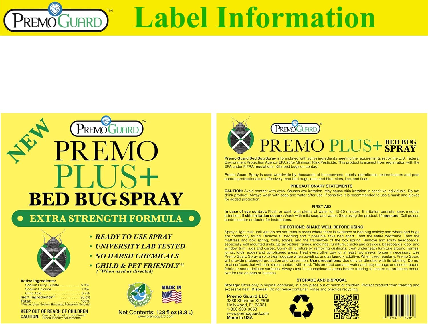 Bed Bug Plus Spray By Premo Guard - 128 oz