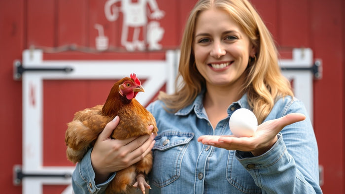 Smiling woman holding a white egg, representing blog contributor and writing opportunities on the Hatching Time ‘Write for Us’ page
