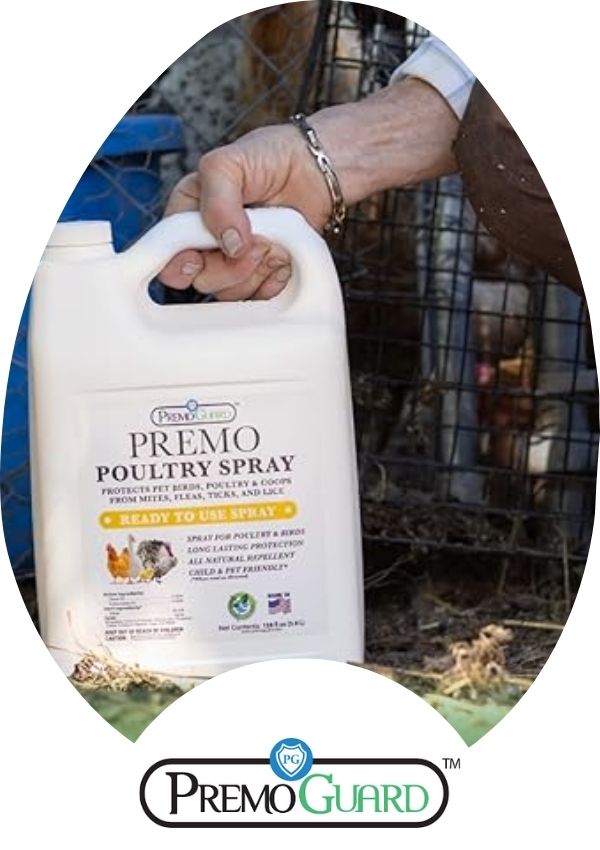 Hatching Time Premo. Poultry spray can be seen in image being held in hand.