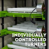 Hatching Time Cimuka image shows interior of CT series incubator with individually controlled egg turners.