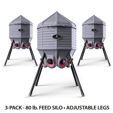 3 80lb Feed Silos with 4 adjustable legs 