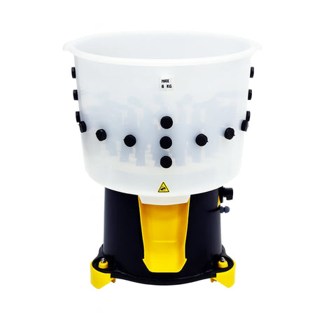 Plucker Unit - Chicken (Small) - Hatching TimeHatching Time Cimuka. Image shows Food-grade plastic feather plucker with visible feather chute. Rubber plucker fingers can be seen from outside of drum.