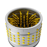 Inside view of stainless steel chicken plucker drum with ProA natural rubber fingers for efficient feather removal.