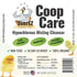 Hatching Time OverEZ Coop Care. Bottle label can be seen in image. Showing ingredients and baby chicks showing safe for use.