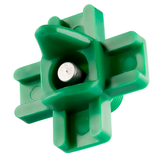 DIY poultry nipple drinker with stainless steel pin – angled view of green ABS plastic housing