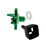 DIY poultry nipple drinker set with green threaded nipple, rubber washer, and black mounting tool