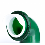 Side view of green and white poultry feeder port for DIY chicken feeder buckets and bins.