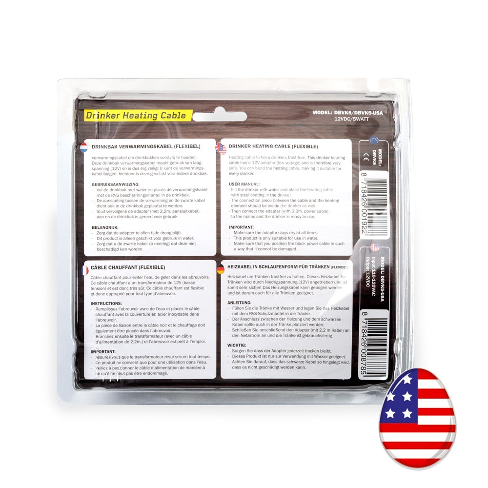 Drinker Heating Cable 12V DC - 5W (16” long)