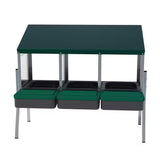 EggHouse galvanized 3-bay nesting box with roll-out trays and green roof designed for up to 30 laying hen