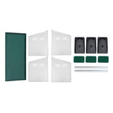 EggHouse galvanized 3-bay nesting box parts laid out for assembly including roof panel, side panels, roll-out trays, and perches