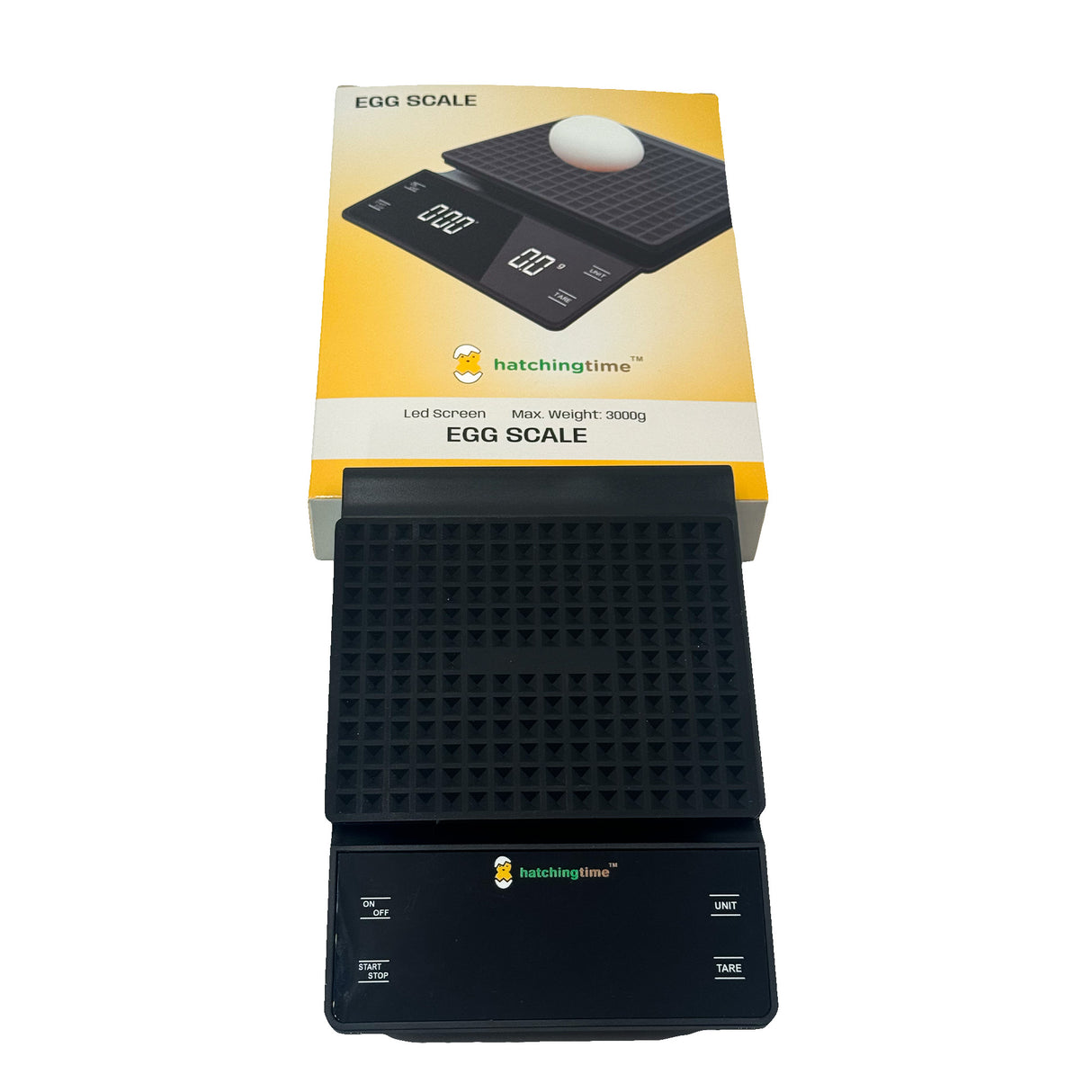 Egg weighing scale with textured platform – top view