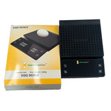 Egg weighing scale with textured platform  and box top view side by side