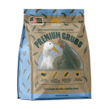 Hatching Time Eaton. Premium Grubs bag is shown. 100% natural dried black soldier fly larvae is inside.