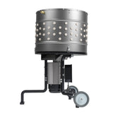 Stainless steel chicken plucker machine with rubber fingers, motor base, and wheels for poultry processing