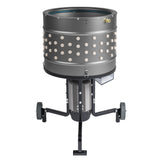 Tilted front view of EU ProB poultry feather plucker with 20 inch stainless steel drum, 138 white rubber fingers, and powerful 1500W motor.