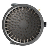 Top interior view of EU ProB poultry feather plucker showing 138 white rubber fingers inside 20 inch stainless steel drum.