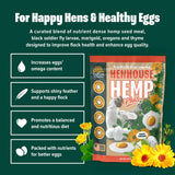 Henhouse Hemp Plus product image – hemp seed poultry supplement promoting healthy hens, omega-rich eggs, shiny feathers, and balanced nutrition.