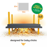 Heating pad for baby chicks with dimensions and wattage information on a white background