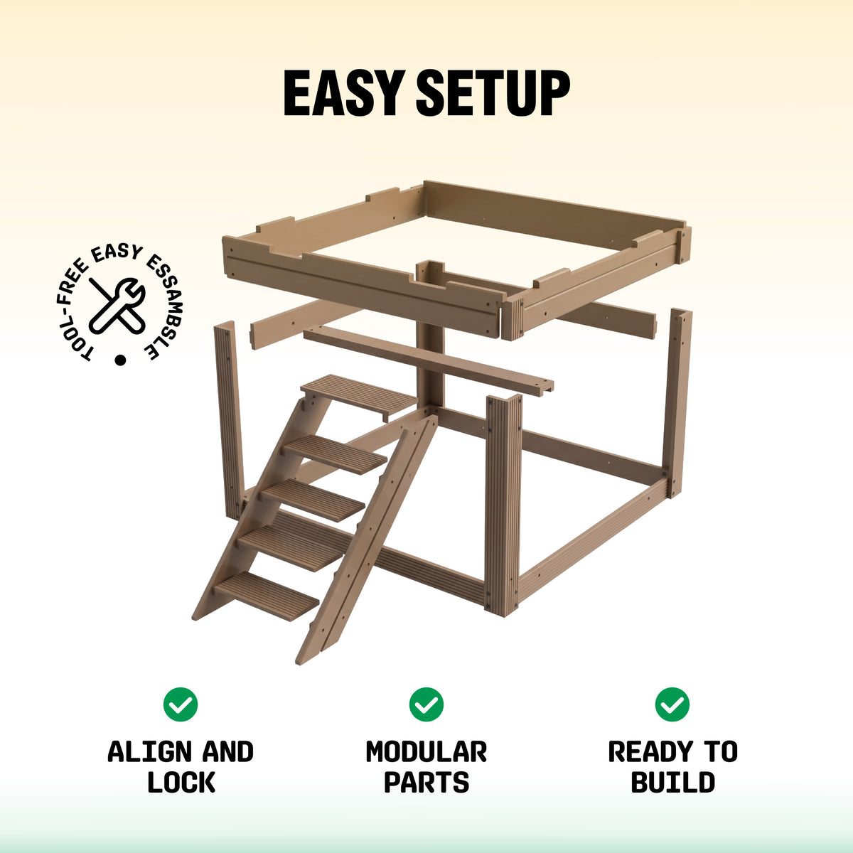 Flock Right chicken coop stand and stairs modular parts for easy assembly and elevated coop support