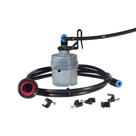 Pump assembly with hoses and connectors on a white background