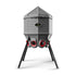 Hatching Time Feed Silo 80 Lb Feeder CoopWorx CWFS-80-A4 shown in image. Feeder is on stands for raised height.