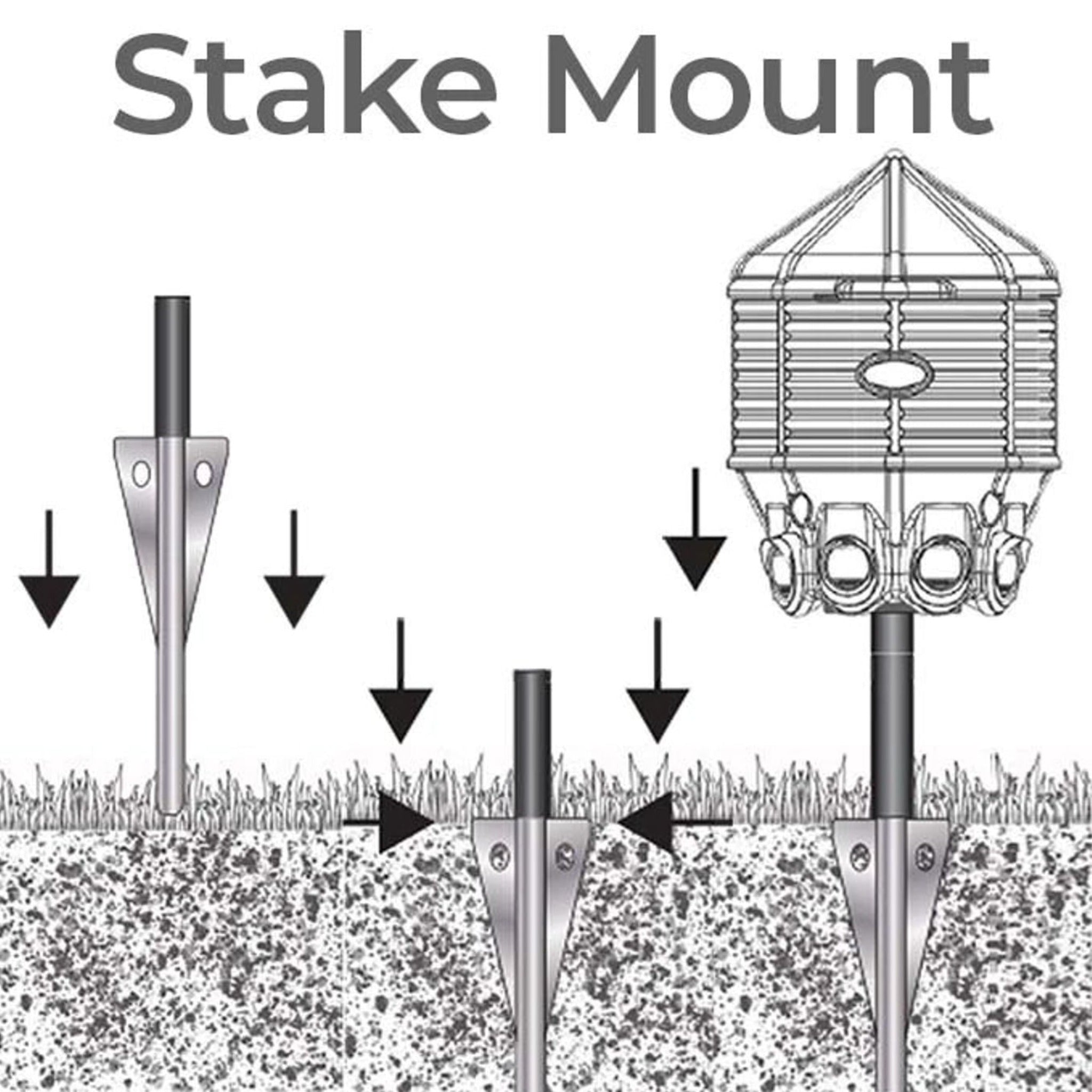 Coopworx Stake, made for Coopworx feeding system. Image showing proper use of Stake to secure feeder in ground.