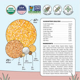 Guaranteed analysis and ingredients for Mile Four Organic Pellet Layer Chicken Feed featuring USDA Organic, USA Grown, Non-GMO Project Verified, corn-free, soy-free, and non-medicated formula.