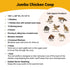 Hatching Time OverEZ Jumbo chicken coop infographic shows coop is safe against predators. dimensions and details are also shown in image for Jumbo chicken coop.