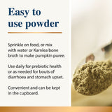 Karnlea dental powder graphic showing easy to use powder for pet oral care