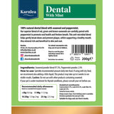 Karnlea dental powder supplement facts label on product packaging