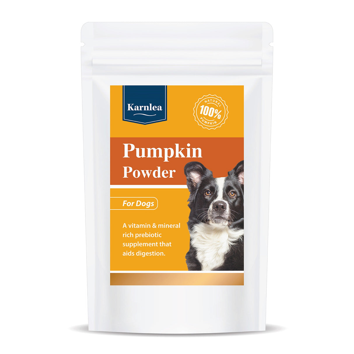 Karnlea Pumpkin Powder for dogs packaging on a white background