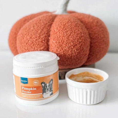 Karnlea pumpkin powder supplement containers with product powder displayed