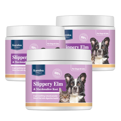 Three-pack Karnlea Slippery Elm supplement containers for dogs and cats