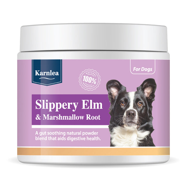 Karnlea Slippery Elm supplement container for dogs and cats on white background