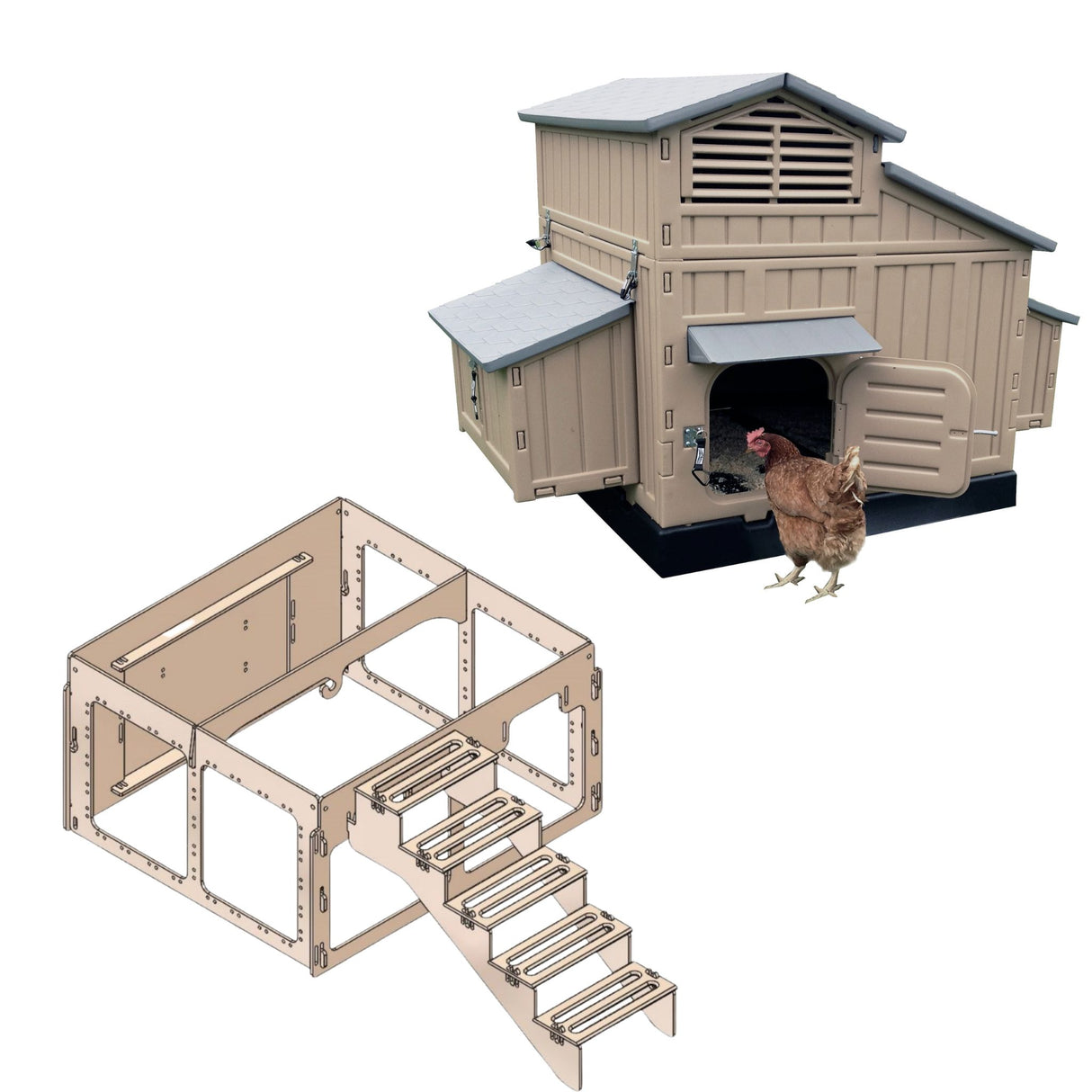 Hatching Time. Large chicken coop with Stand and Stairs. Bundle kit made by Formex.