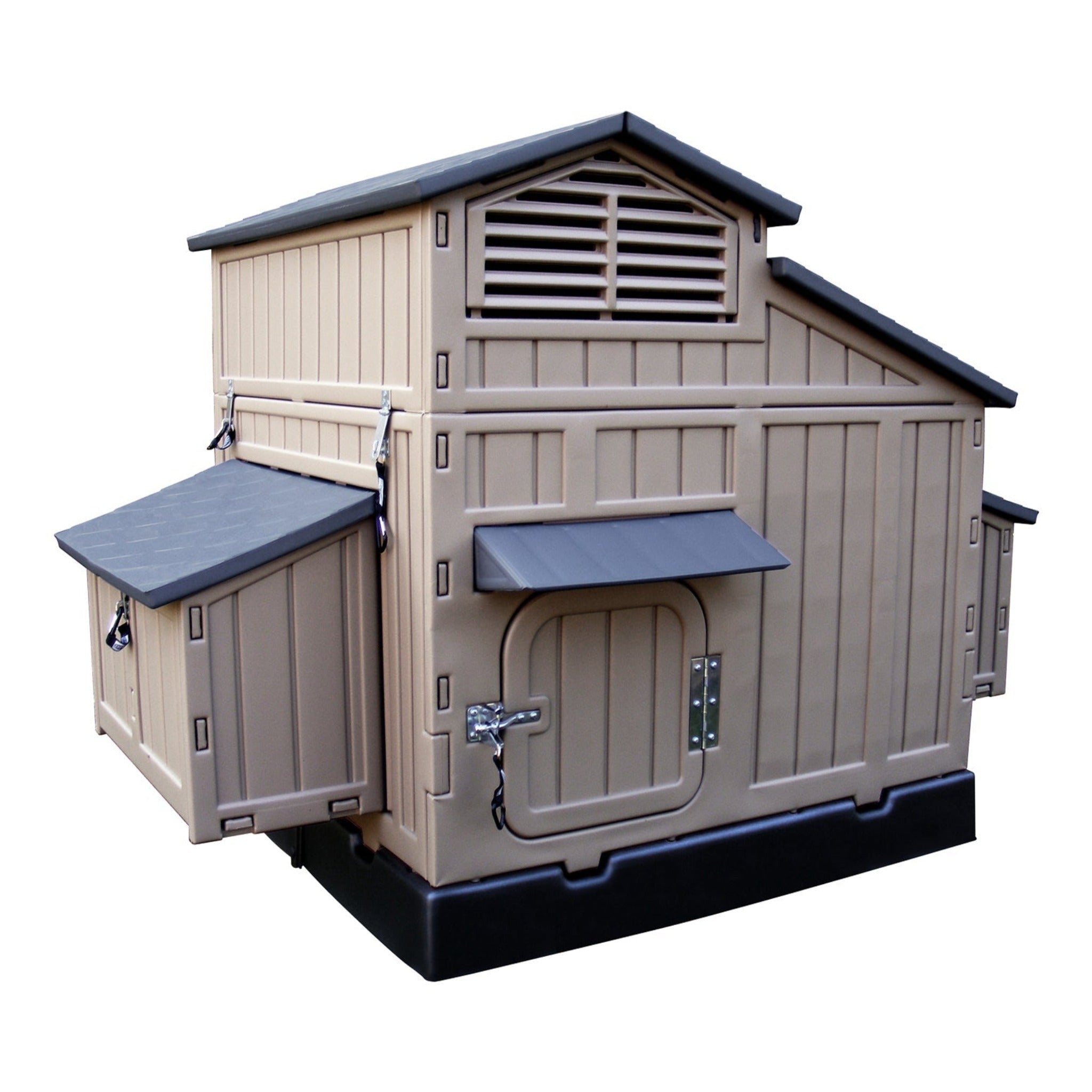 Hatching Time. Formex Large Chicken coop front view. Door with lock can be seen on front of coop.
