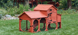 Leghorn Cottage chicken coop with attached run and red wooden shelter