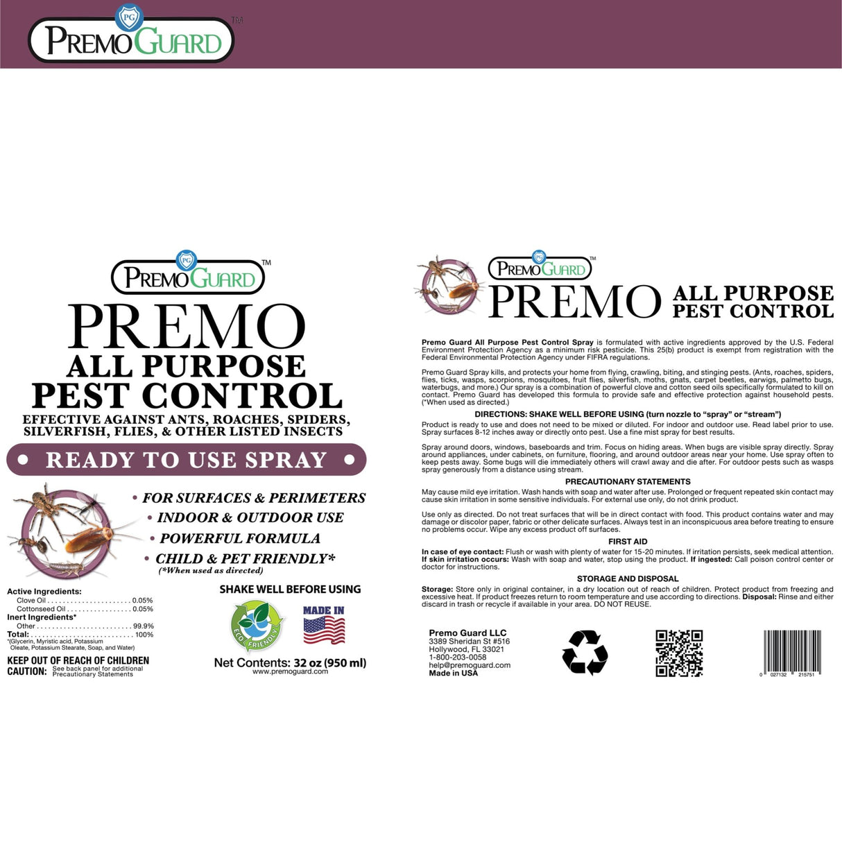 Hatching Time Premo. All purpose pest control spray label indications.
