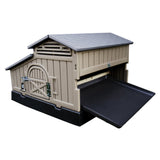 Hatching Time. Standard Snaplock chicken coop. by Formex. 4 bird chicken coop shown with manure tray pulled out.