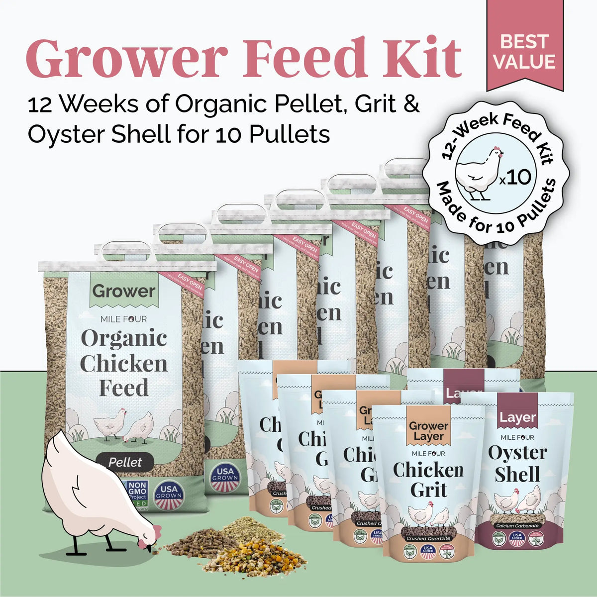 Grower Feed Kit | 12 Weeks of Organic Feed & Grit for 10 Pullets