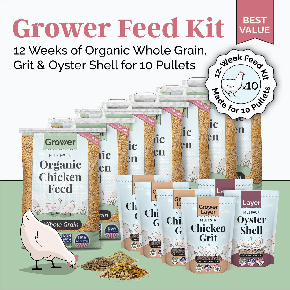 Grower Feed Kit | 12 Weeks of Organic Feed & Grit for 10 Pullets