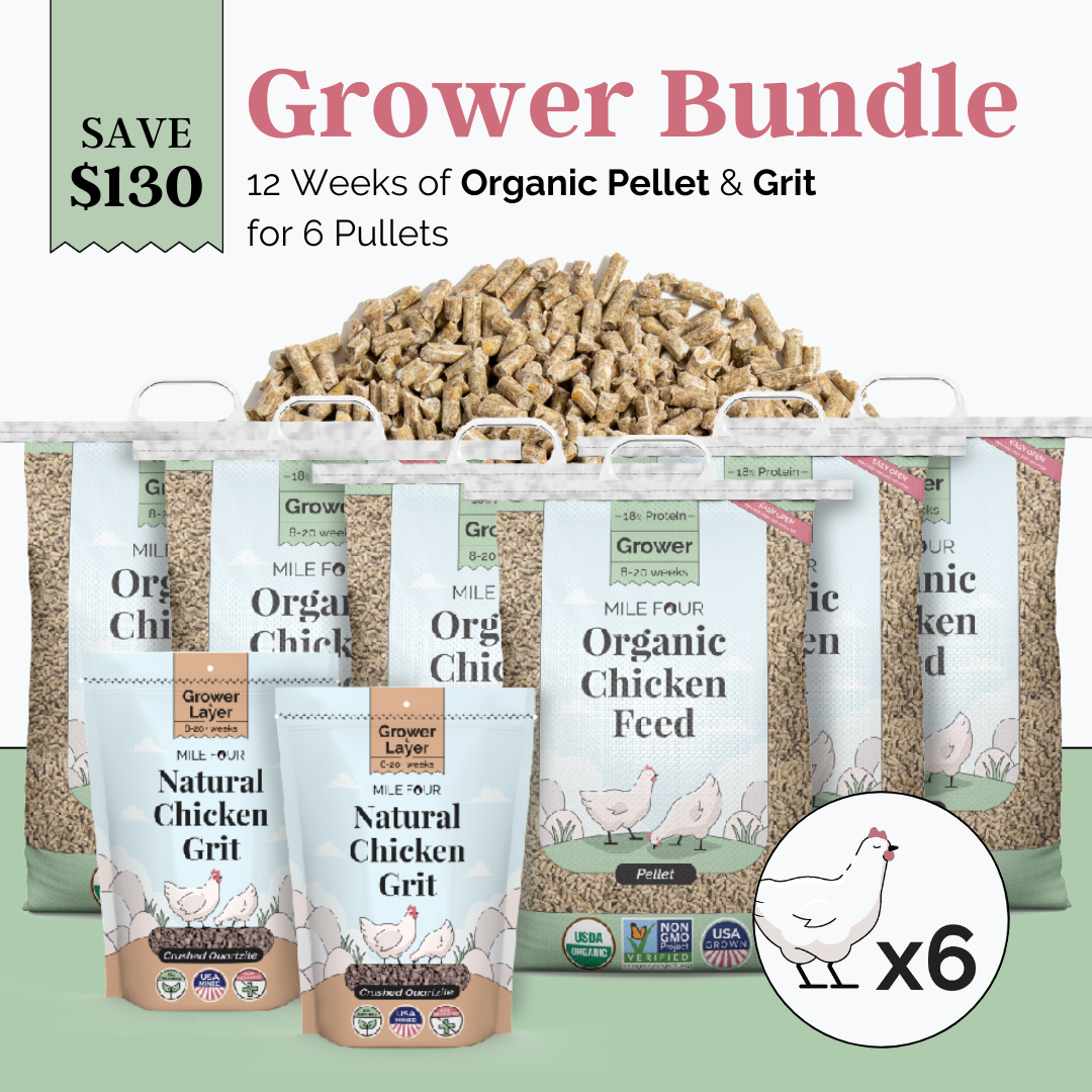 Mile Four (Grower Bundle) Organic Feed & Grit - 12 Week Supply for 6 Pullets